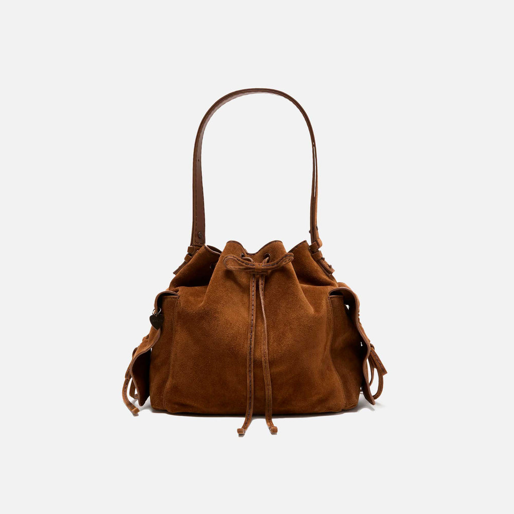 Multipocket Bucket Bag Suede Cognac Brown