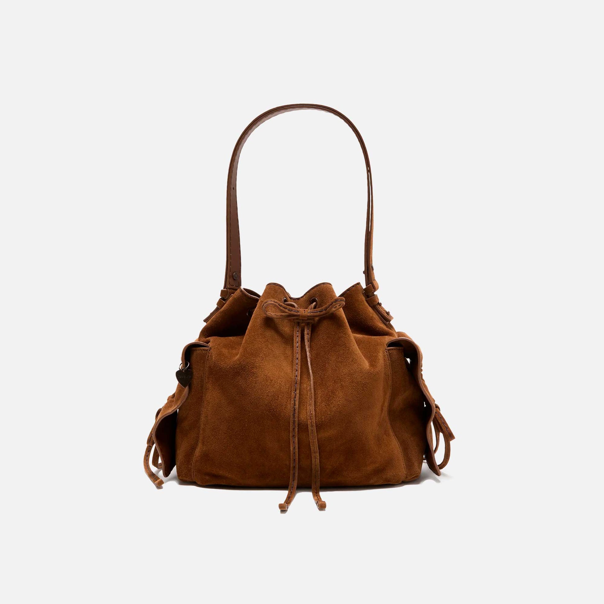 Multipocket Bucket Bag Suede Cognac Brown