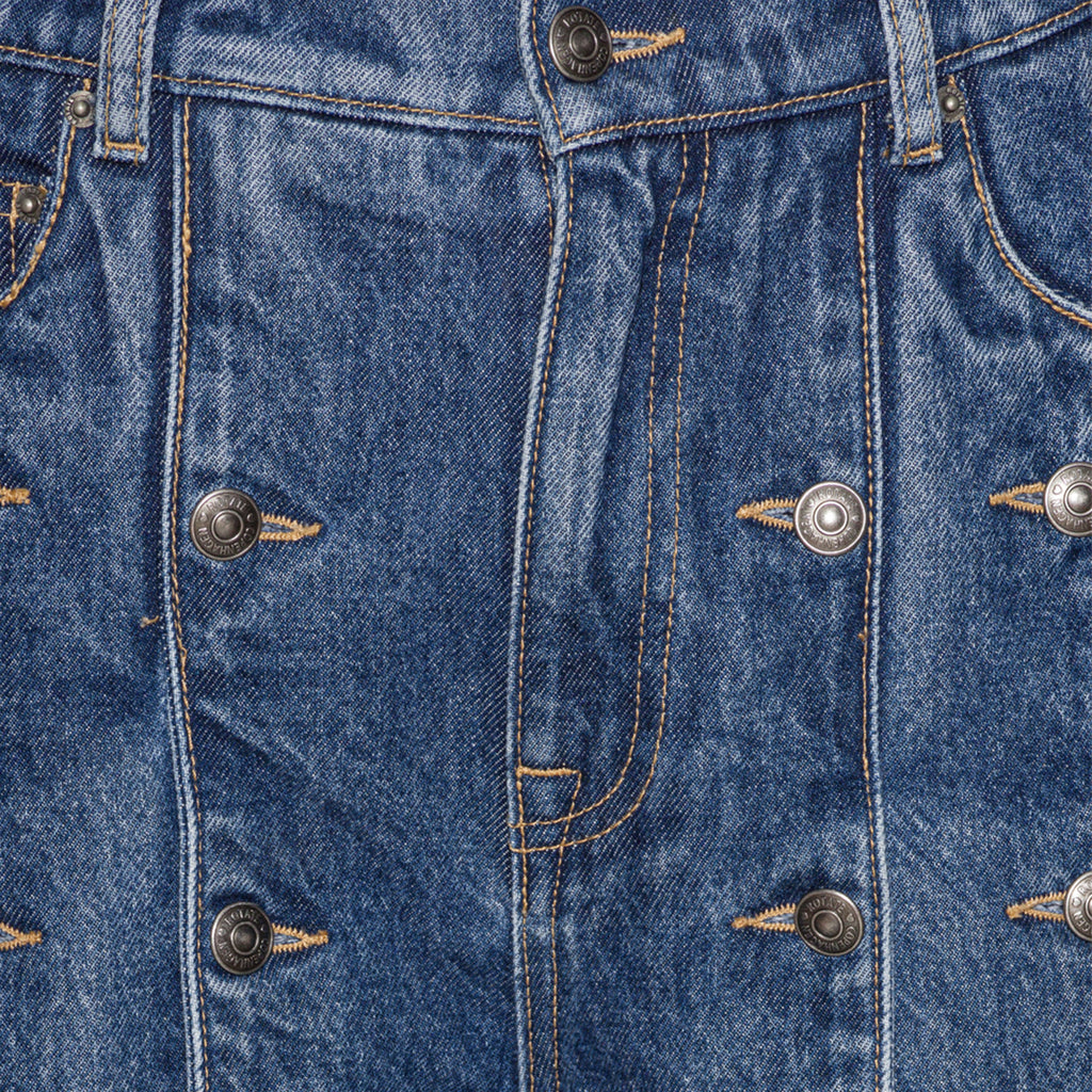 Button Detail Wide Jeans Medium Blue Denim