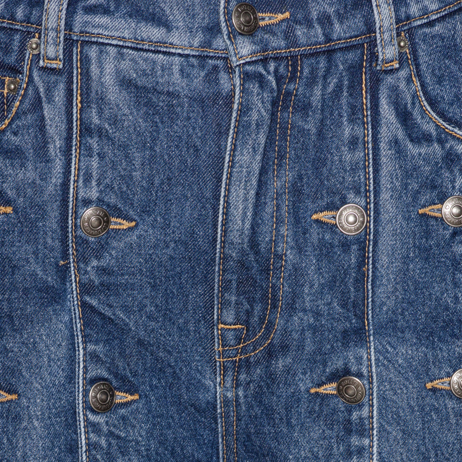 Button Detail Wide Jeans Medium Blue Denim