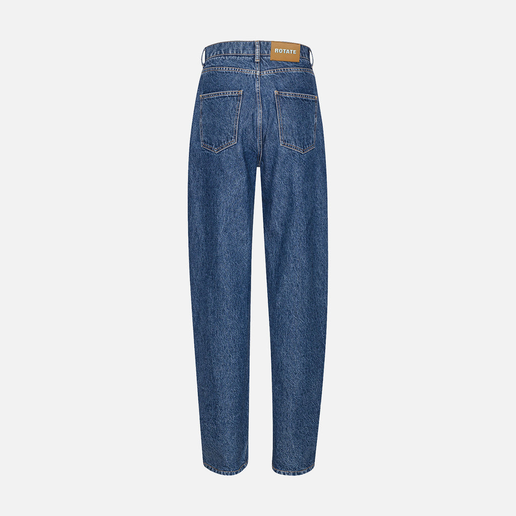 Button Detail Wide Jeans Medium Blue Denim