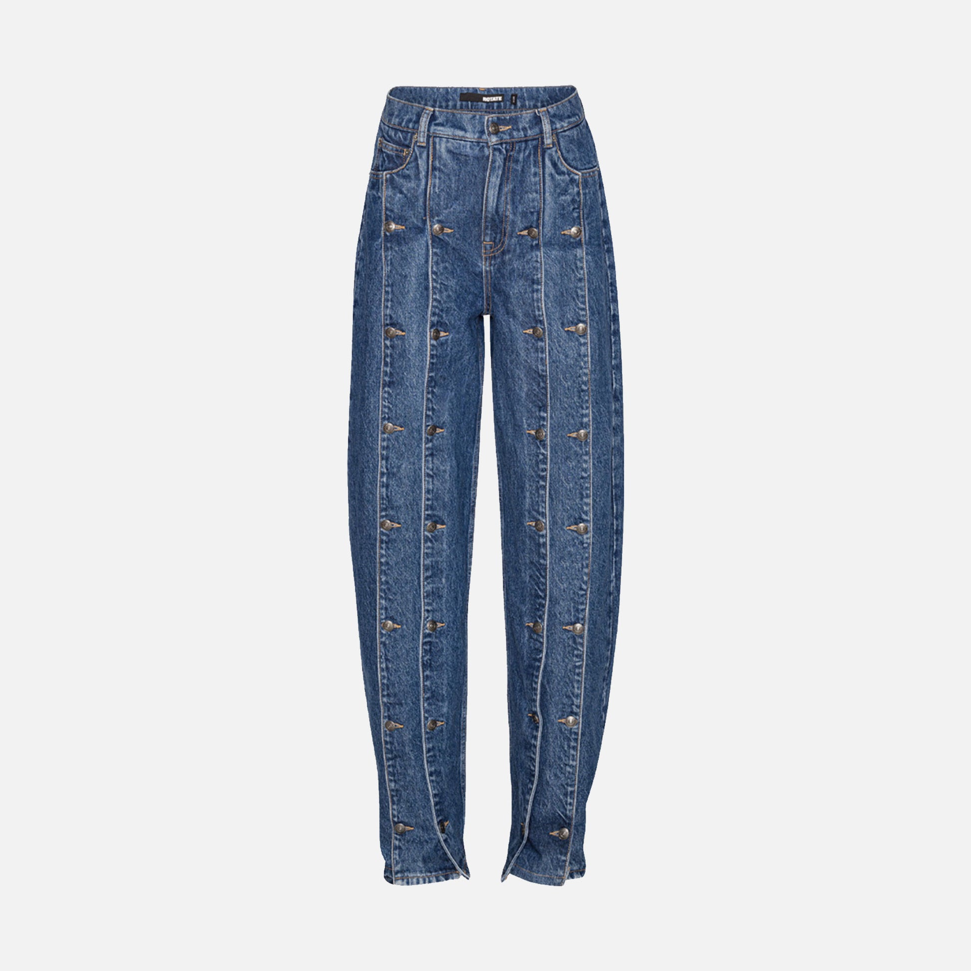 Button Detail Wide Jeans Medium Blue Denim
