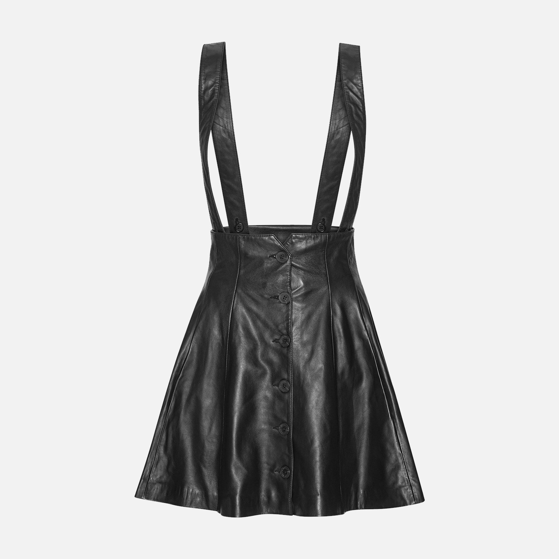 Buttoned Leather Skirt Black