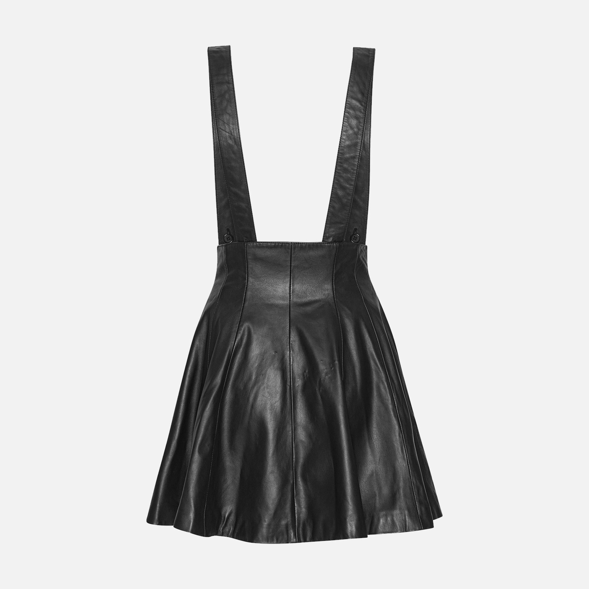 Buttoned Leather Skirt Black