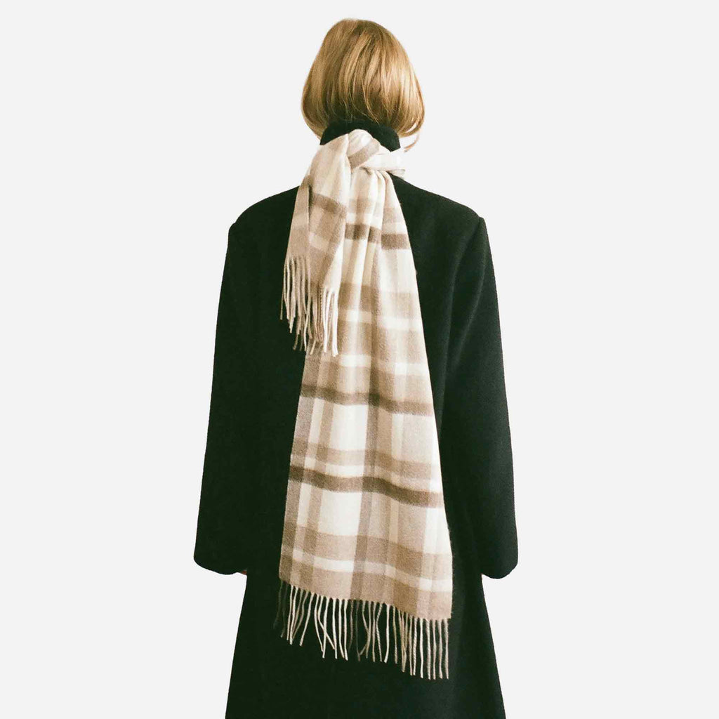 Cashmere Woven Scarf Checked Sand