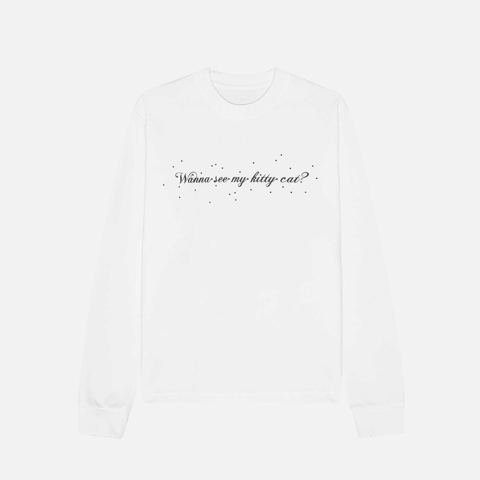 Oversized Long Sleeve Cat T-shirt White