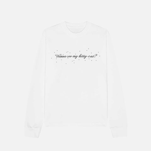 Oversized Long Sleeve Cat T-shirt White