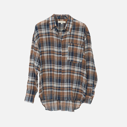 Check Cheesecloth Oversize Shirt Navy Mix