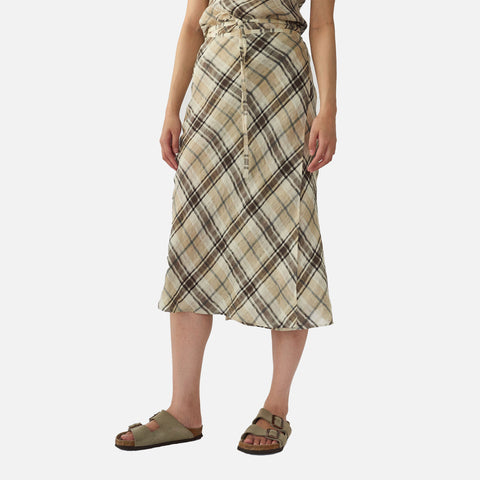 Check Linen Wrap Skirt Nature Mix