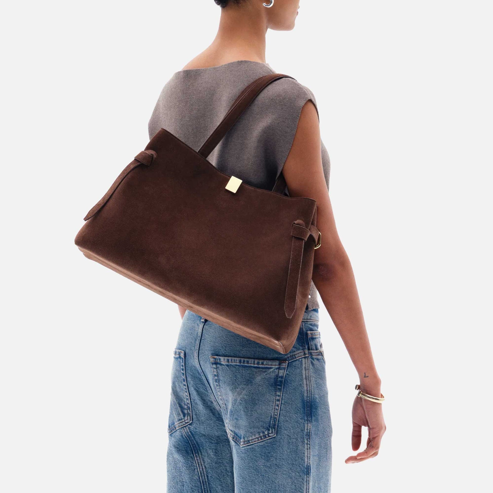 Gyoza Tote Bag Suede Chocolate