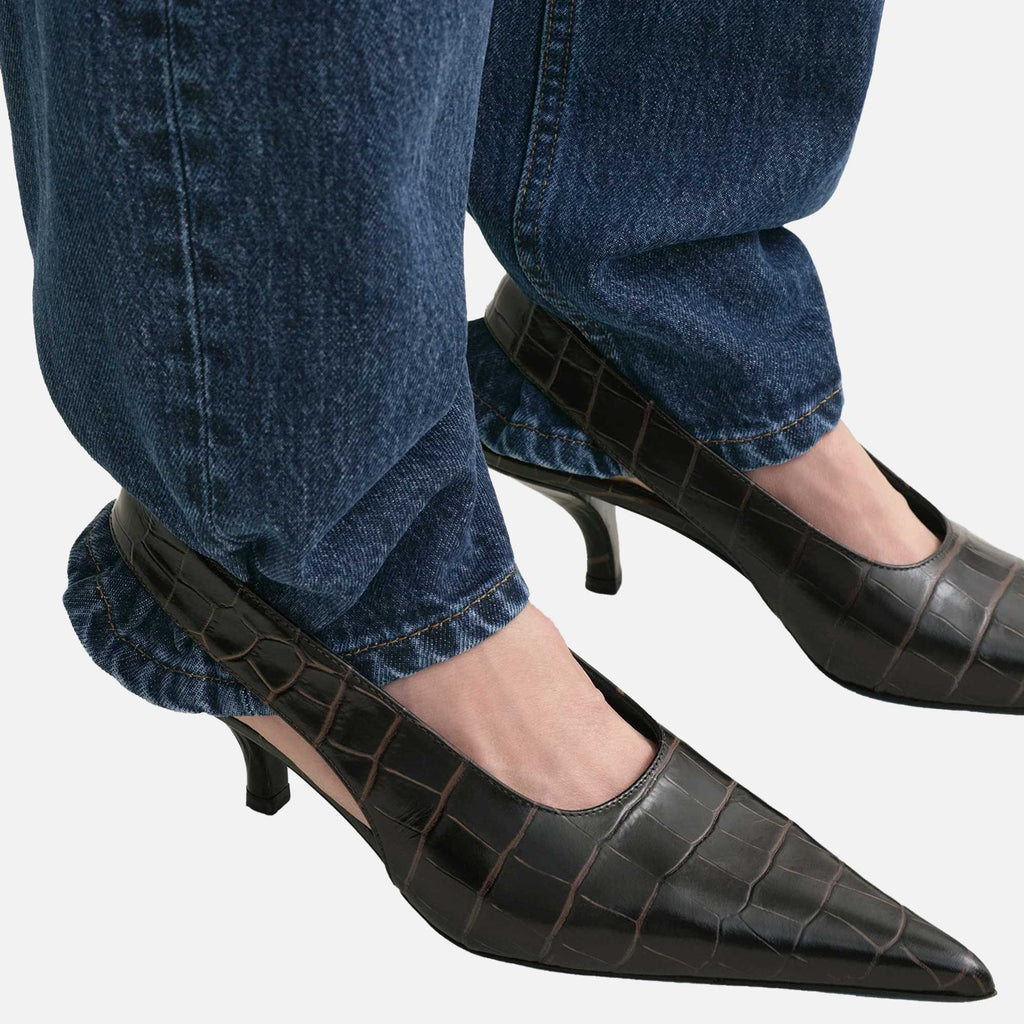 Classic Croco-Embossed Slingbacks Dark Brown