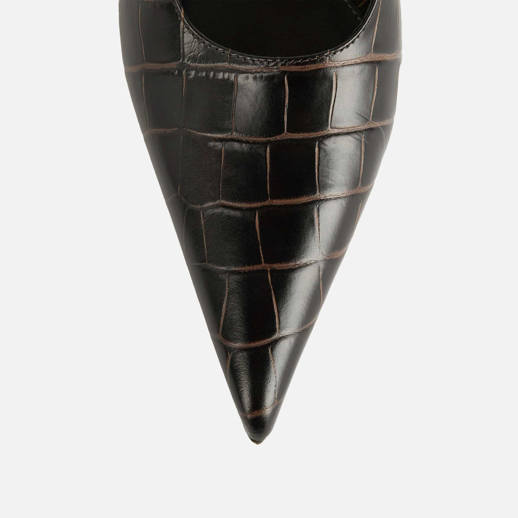 Classic Croco-Embossed Slingbacks Dark Brown