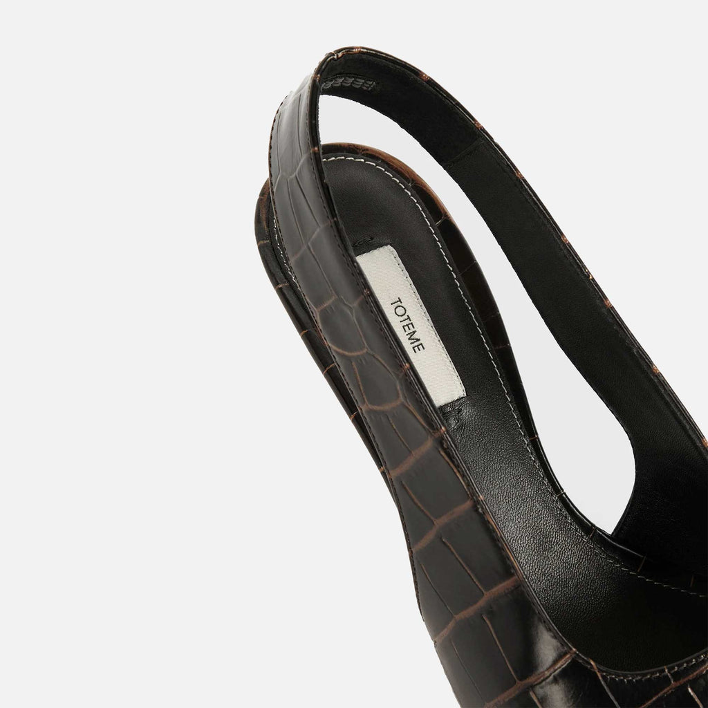 Classic Croco-Embossed Slingbacks Dark Brown