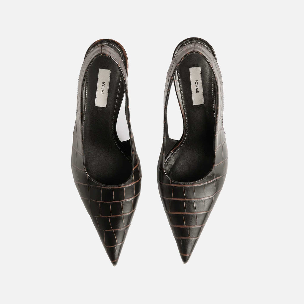 Classic Croco-Embossed Slingbacks Dark Brown