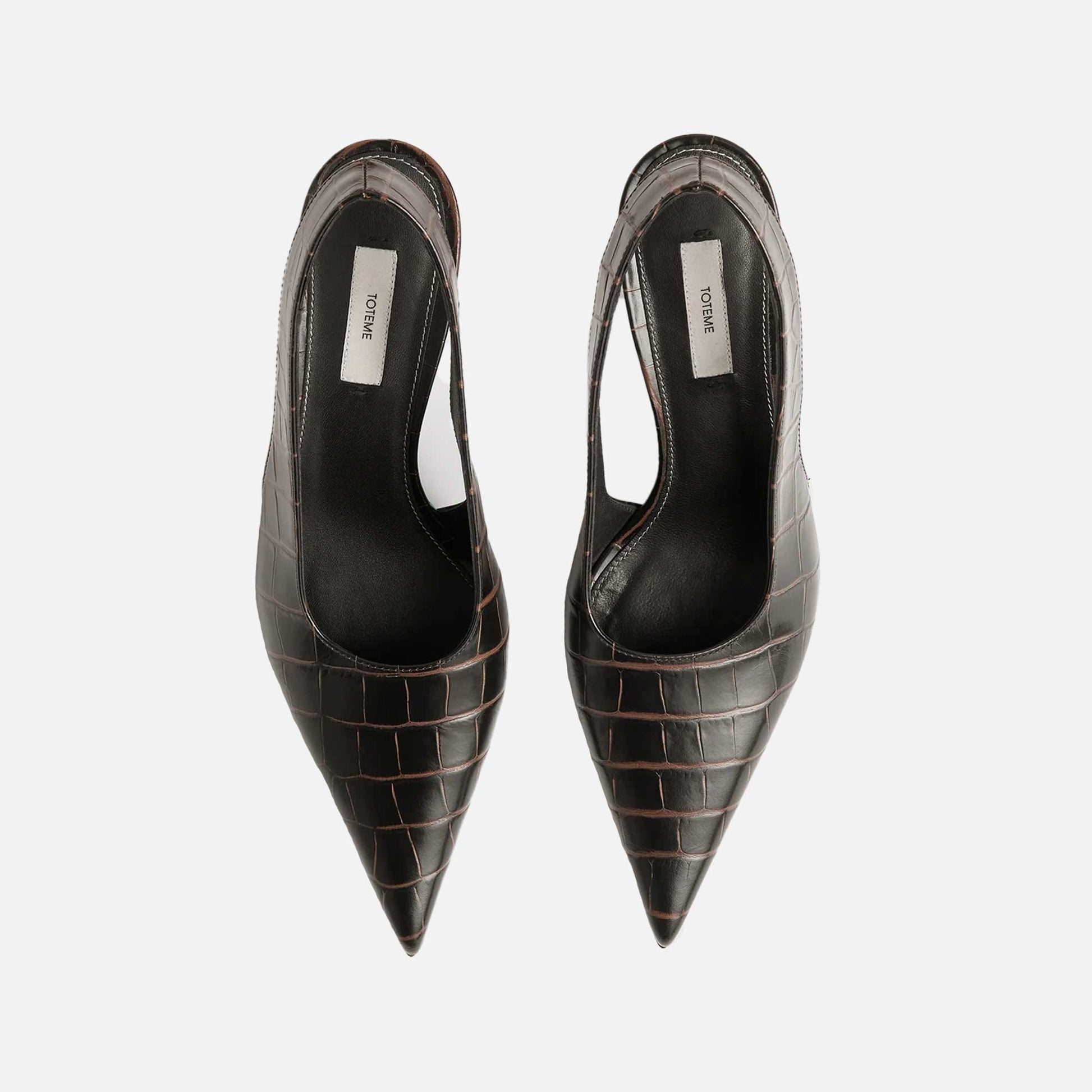 Classic Croco-Embossed Slingbacks Dark Brown
