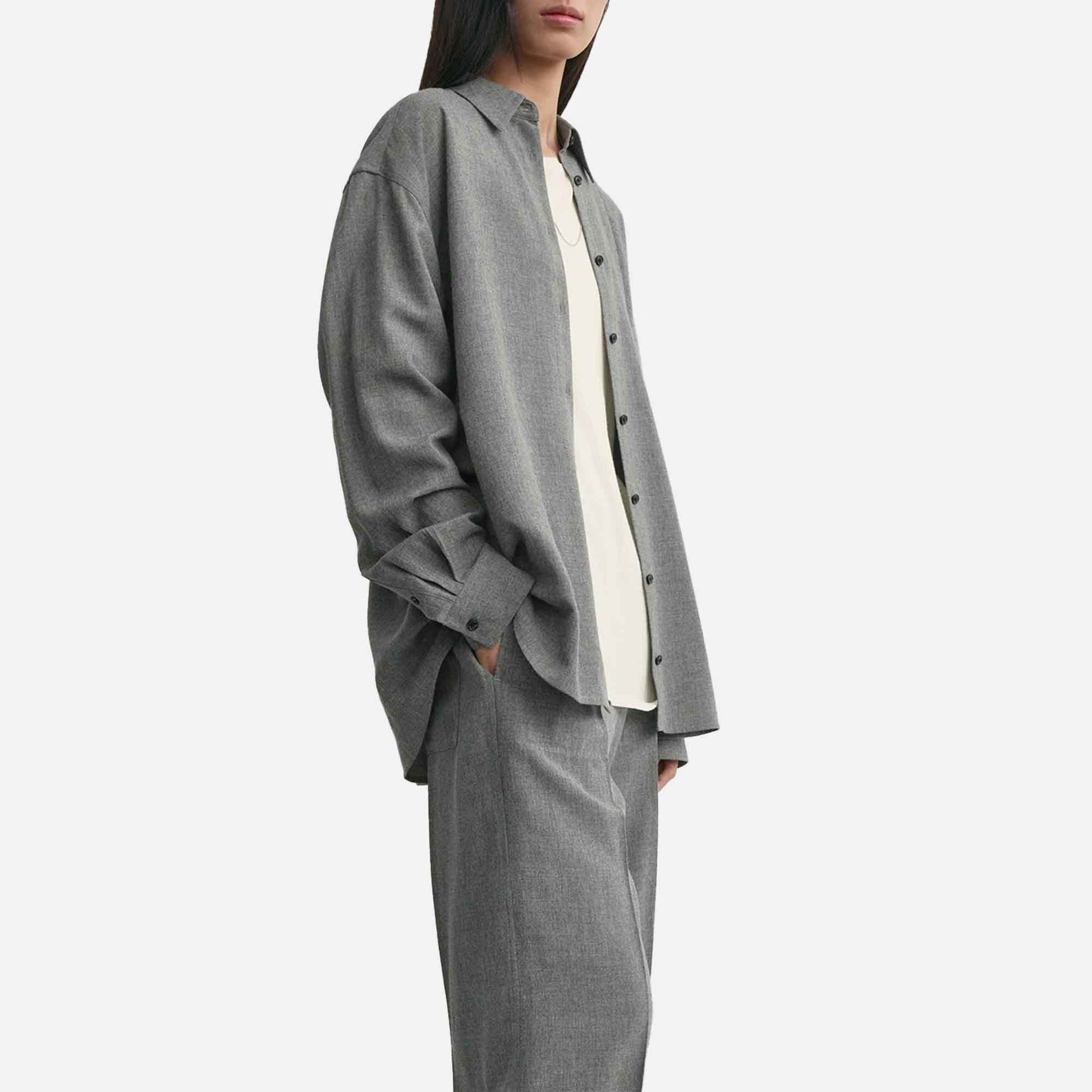 Classic Fluid Shirt Mid Grey Melange