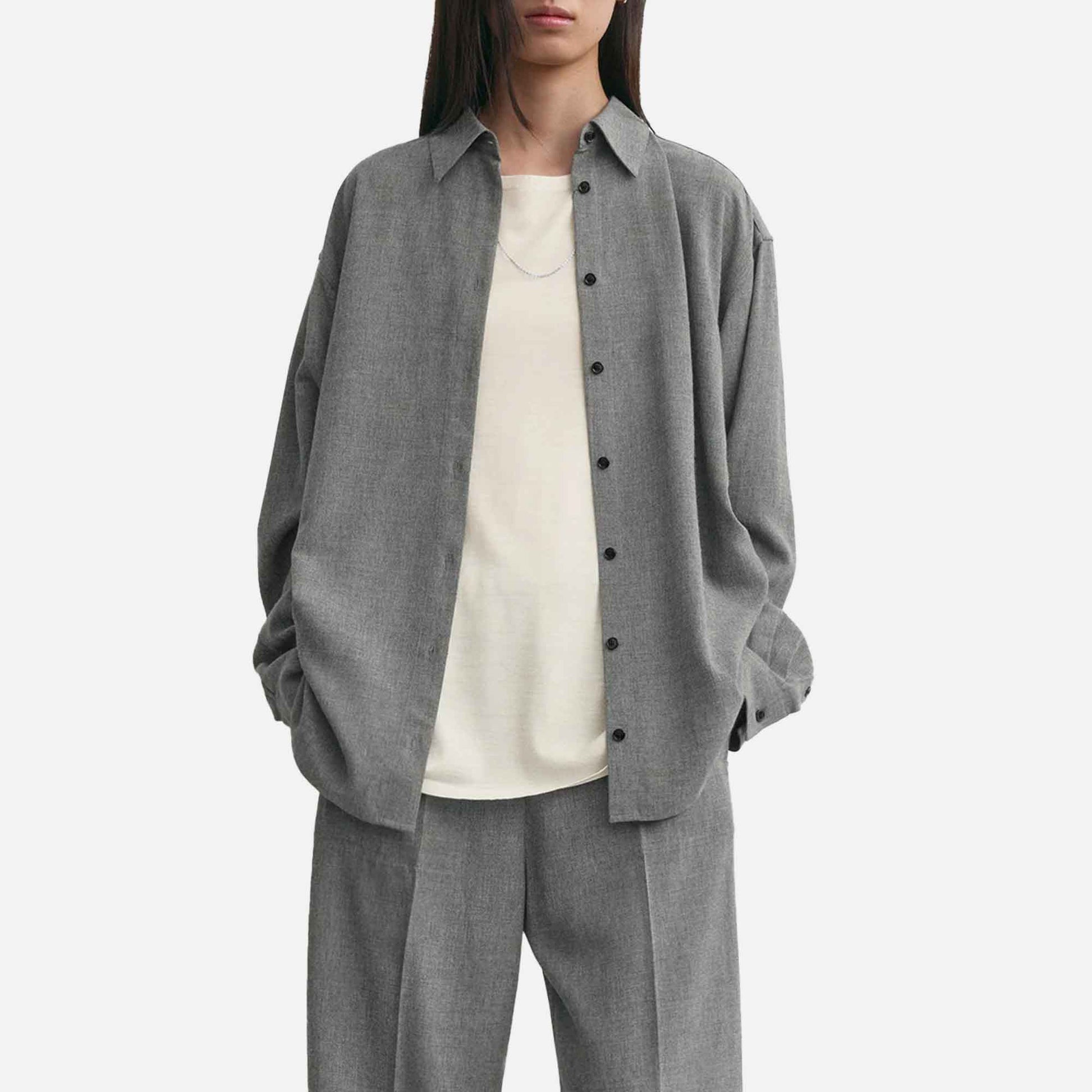 Classic Fluid Shirt Mid Grey Melange