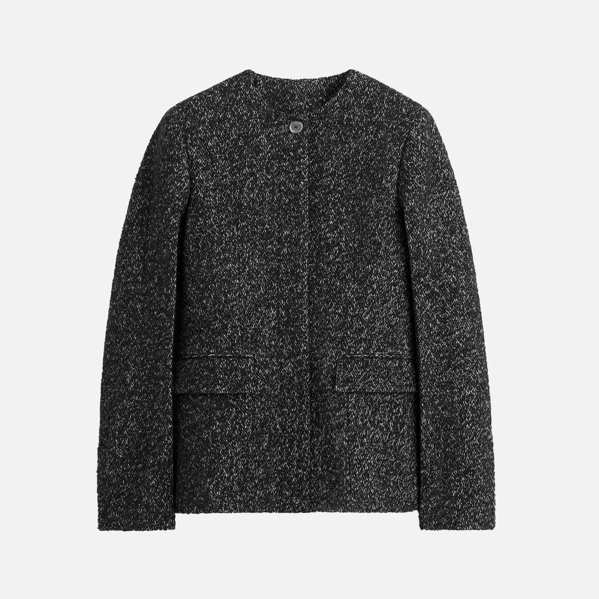 Collarless Cinched Jacket Black/White