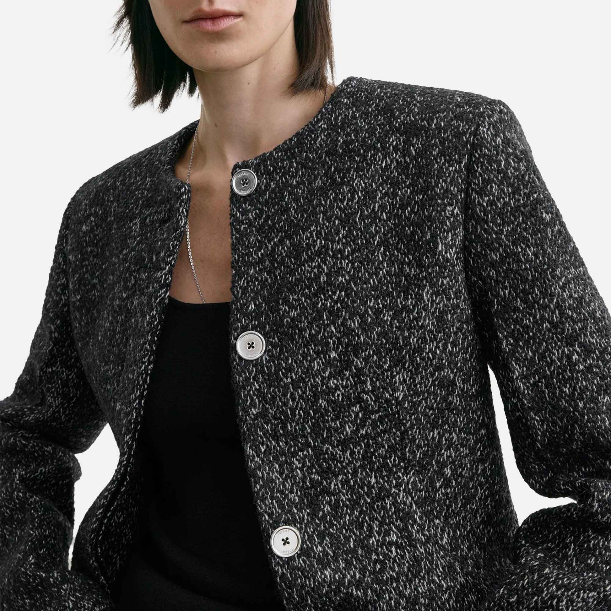 Collarless Cinched Jacket Black/White