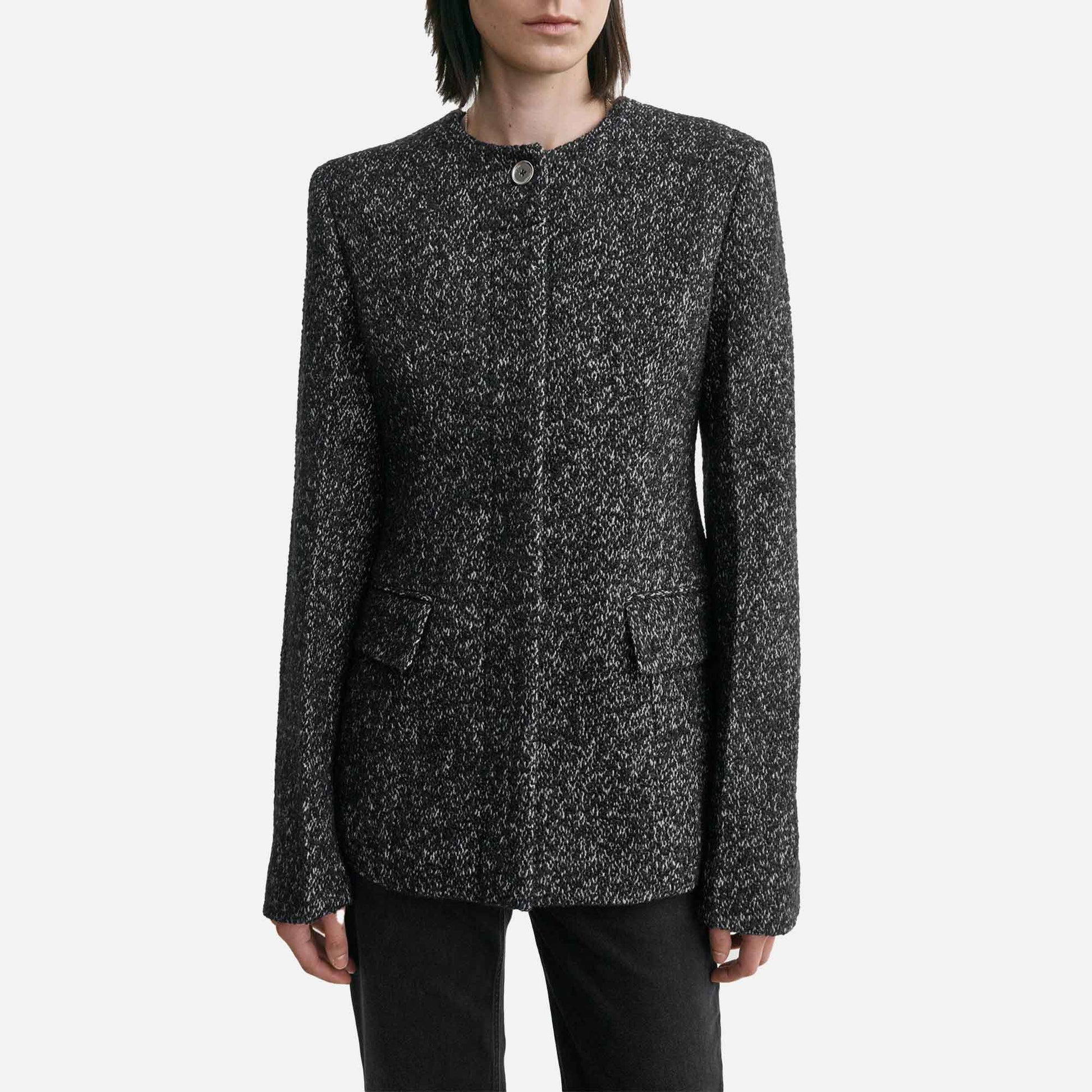 Collarless Cinched Jacket Black/White