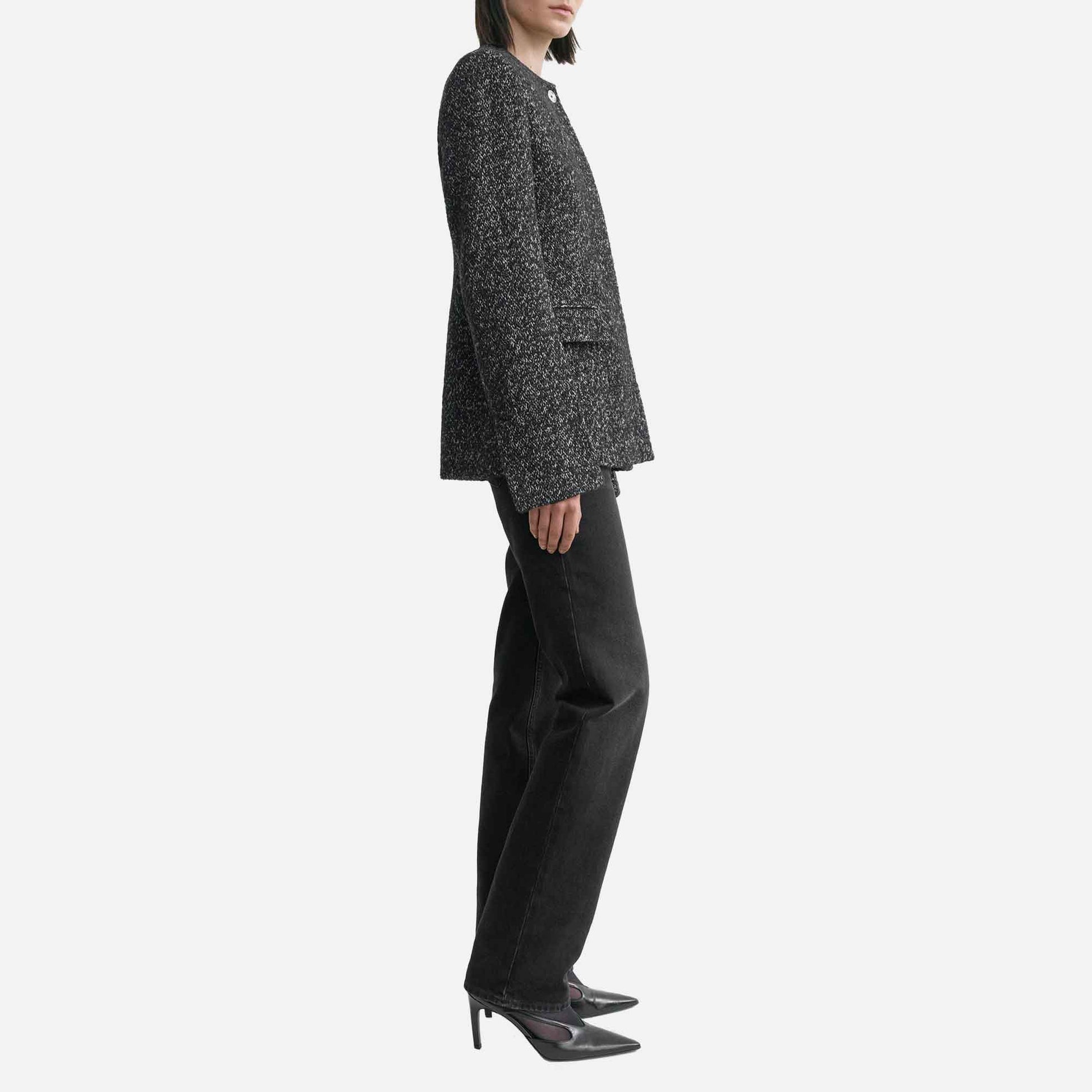 Collarless Cinched Jacket Black/White