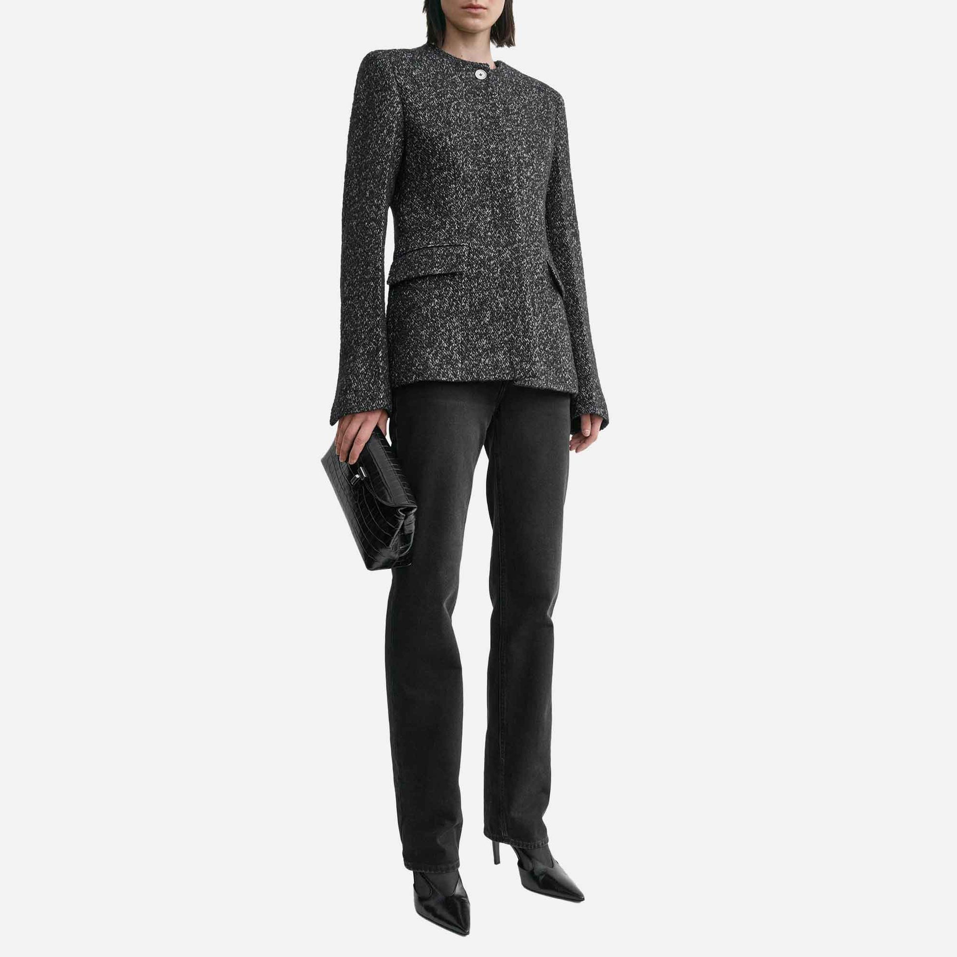 Collarless Cinched Jacket Black/White