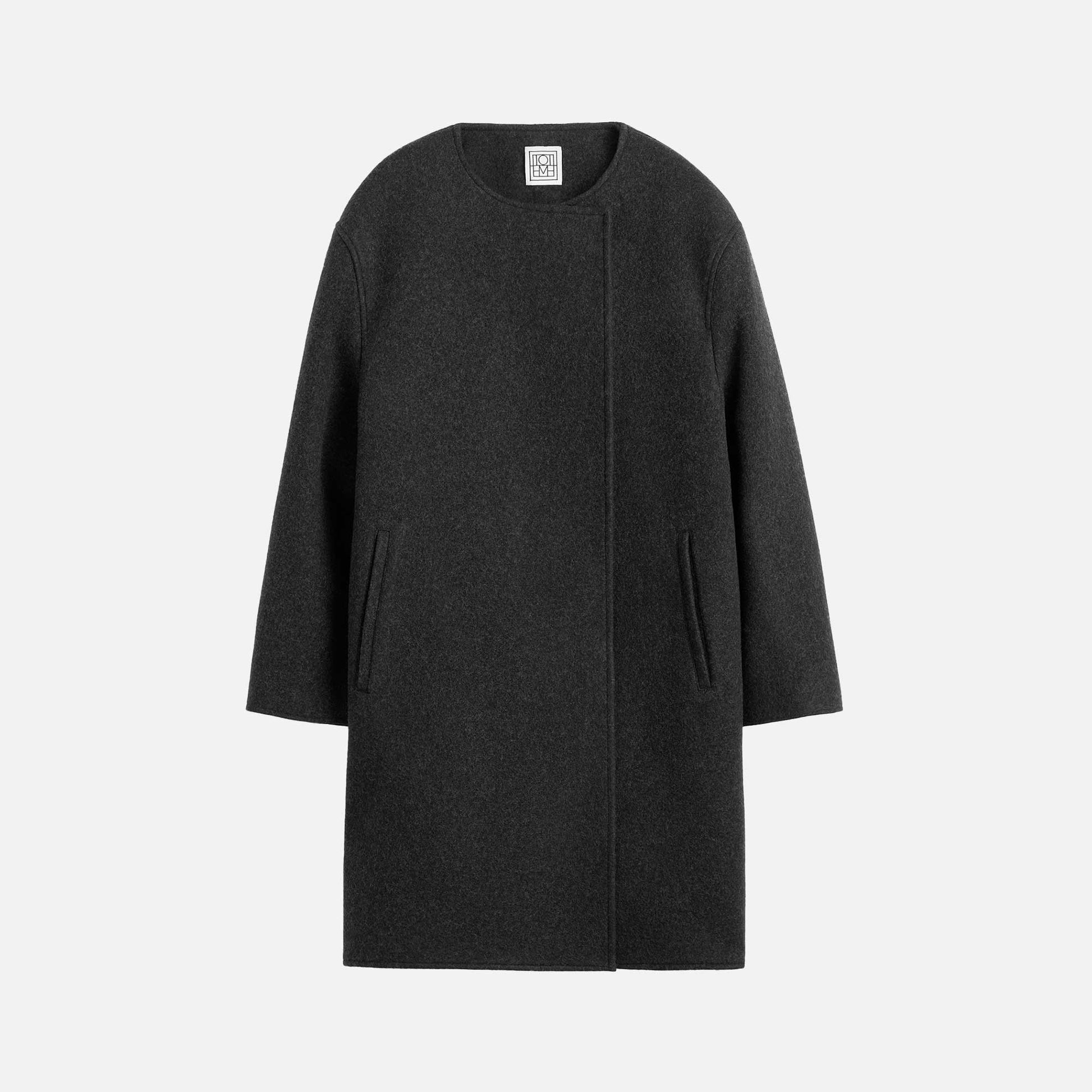 Collarless Felt Coat Charcoal Melange