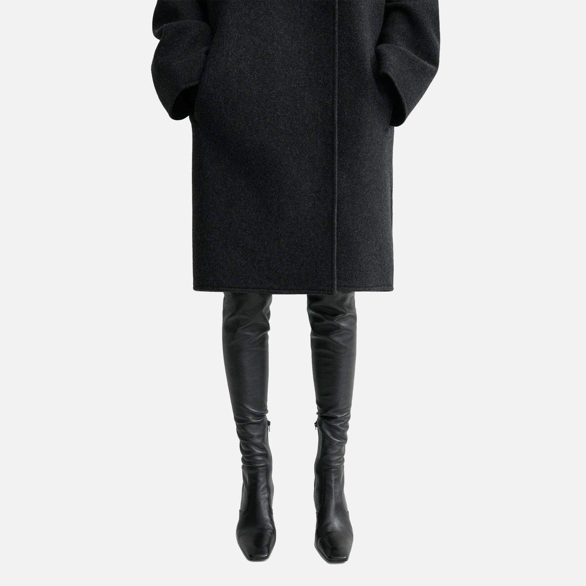 Collarless Felt Coat Charcoal Melange