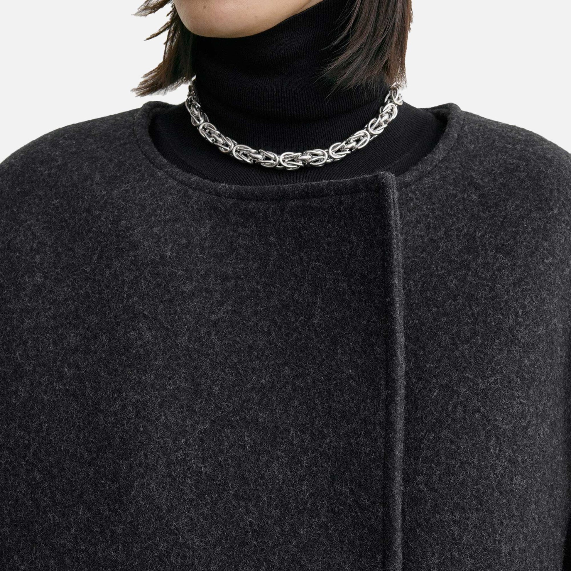 Collarless Felt Coat Charcoal Melange