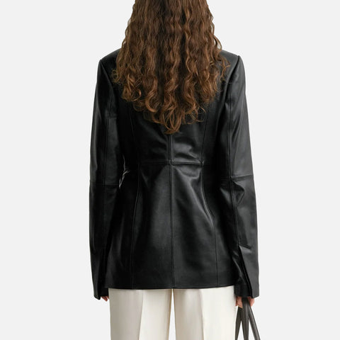 Collarless Leather Jacket Black