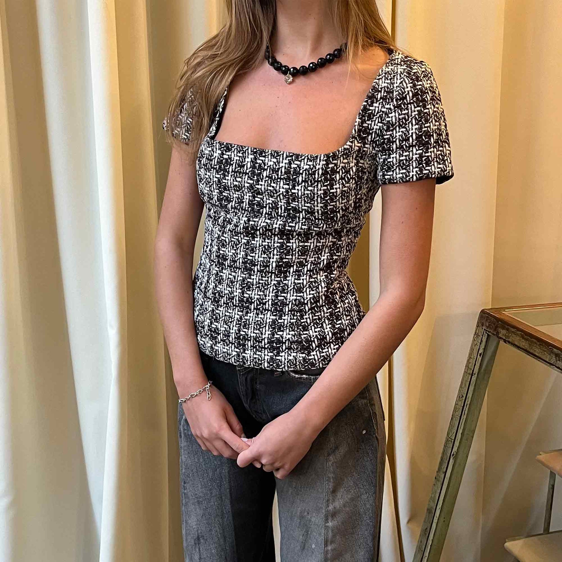 Corset Top Burgundy Checked