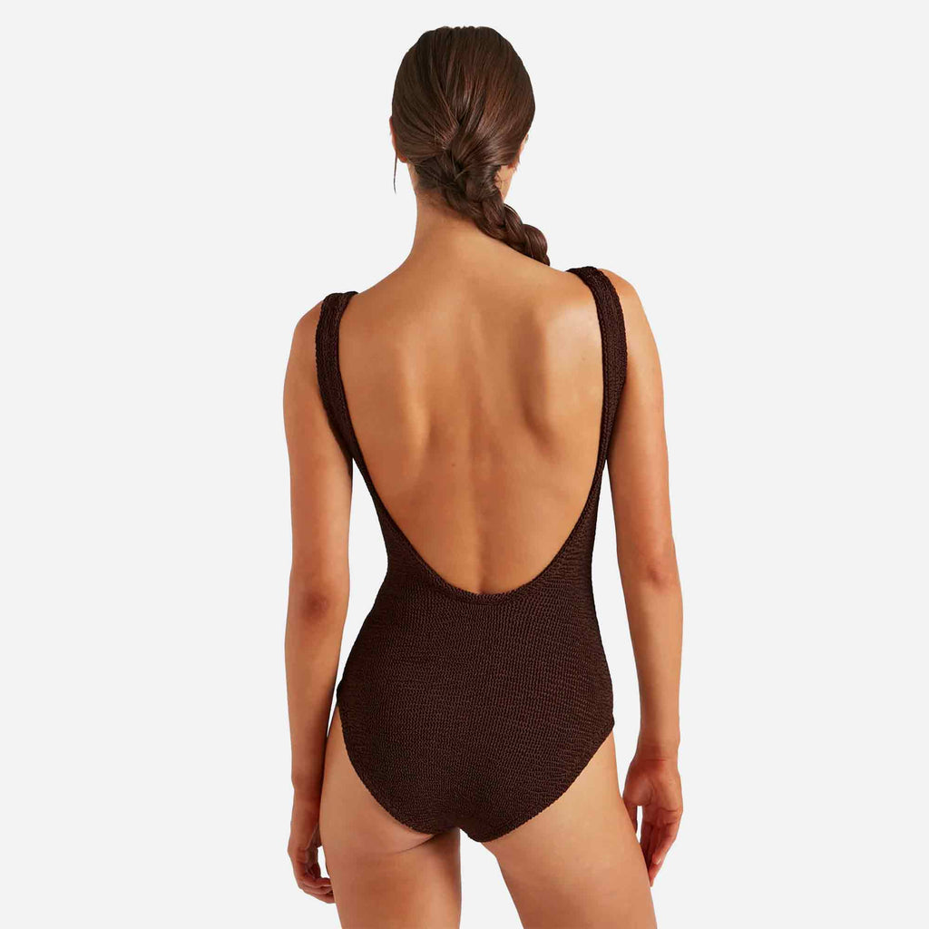 Coverage Square Neck Swim Metallic Chocolate