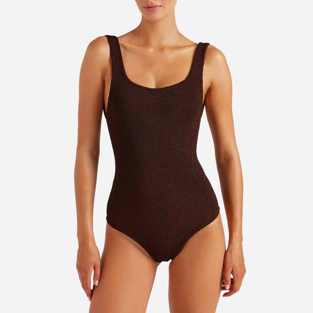 Coverage Square Neck Swim Metallic Chocolate