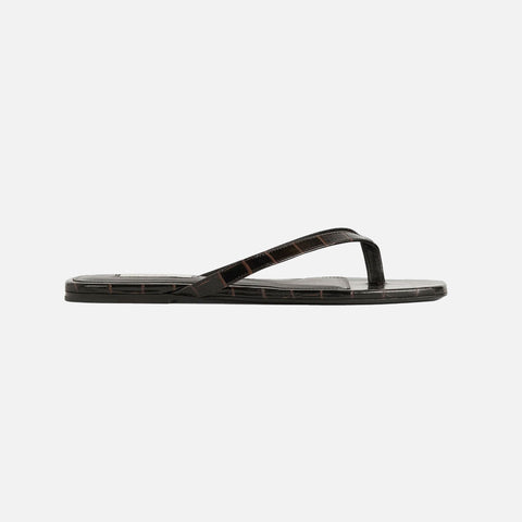 Croco-Embossed Flip Flops Dark Brown