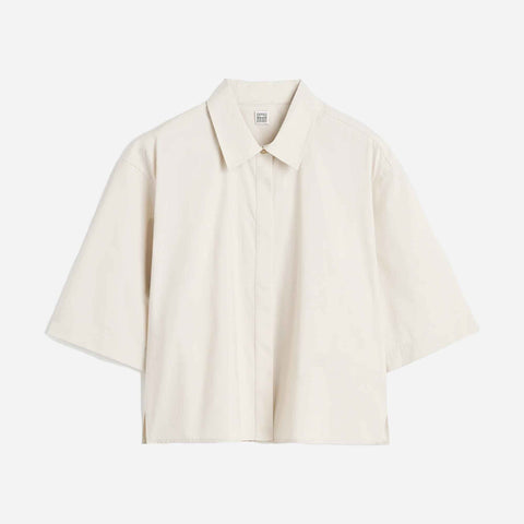 Cropped Cotton-Poplin Shirt Stone