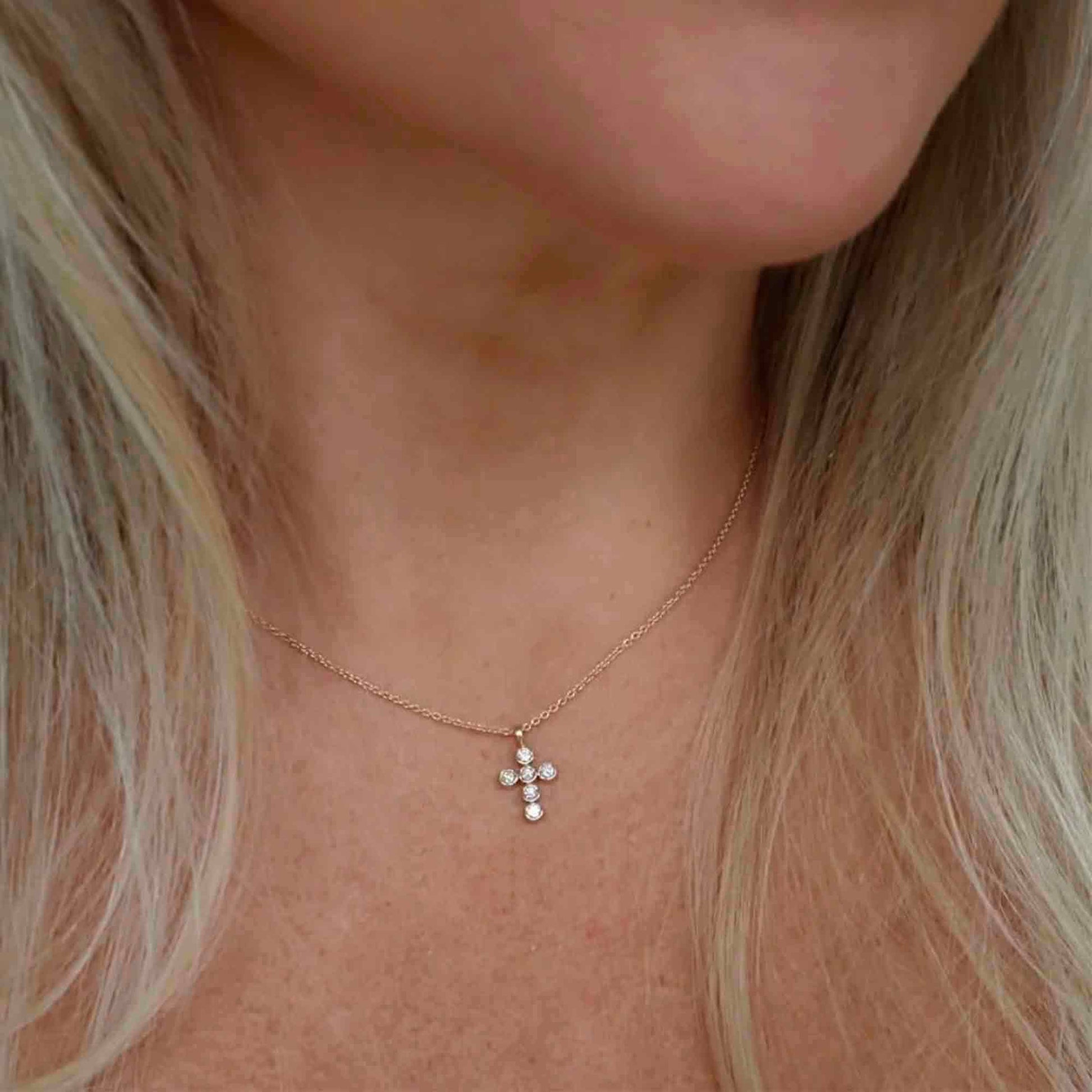 Diamond Bezel Cross With Chain