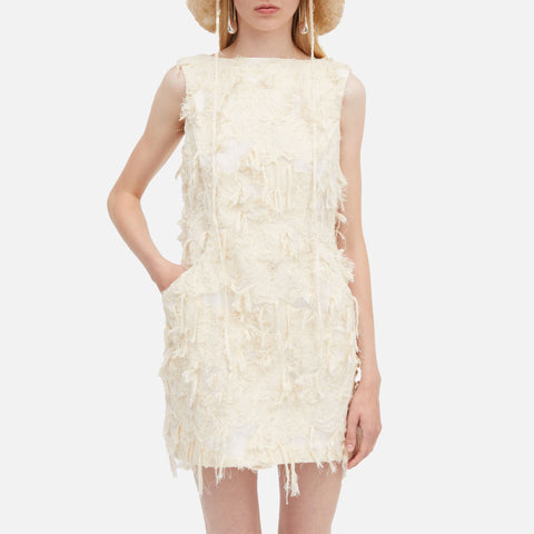 Dashan-Atelier Fringy Jacquard Dress Creme