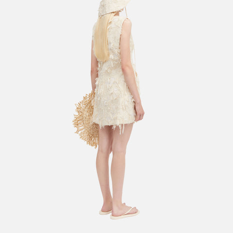 Dashan-Atelier Fringy Jacquard Dress Creme