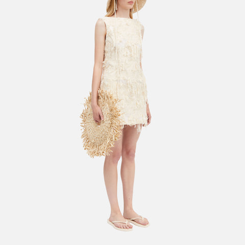 Dashan-Atelier Fringy Jacquard Dress Creme