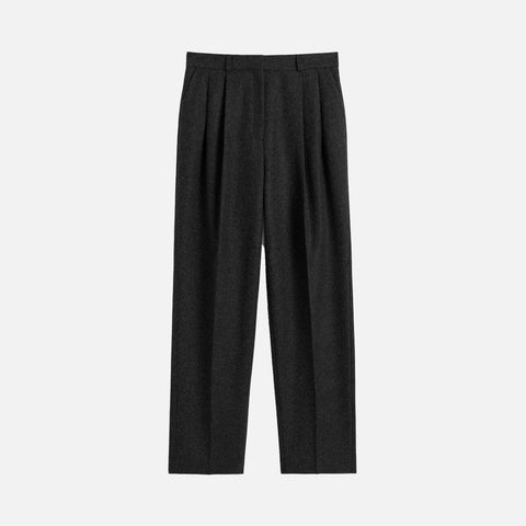 Double-Pleated Tailored Trousers Charcoal Melange