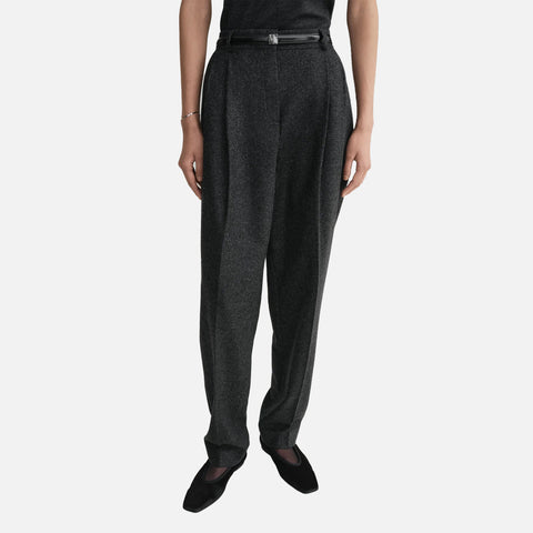 Double-Pleated Tailored Trousers Charcoal Melange