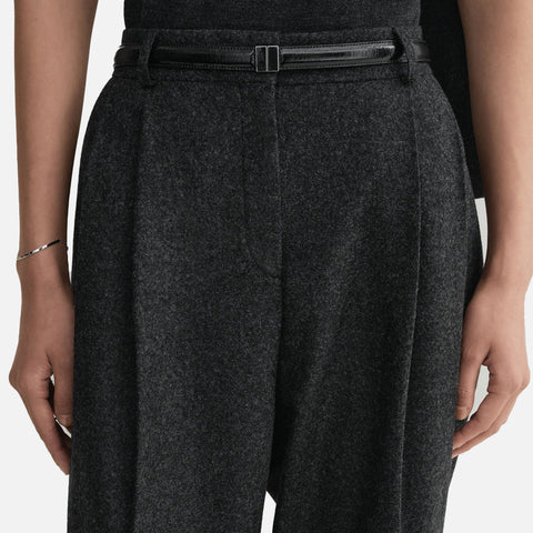 Double-Pleated Tailored Trousers Charcoal Melange