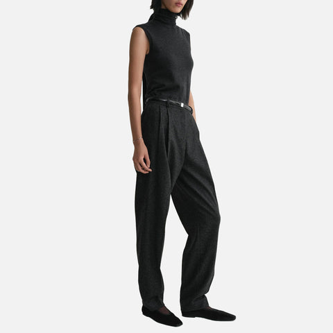 Double-Pleated Tailored Trousers Charcoal Melange