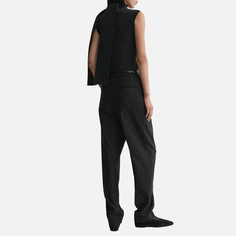 Double-Pleated Tailored Trousers Charcoal Melange