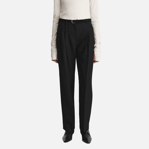 Double-Pleated Tailored Trousers Black
