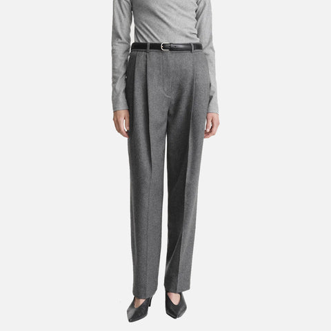 Double-Pleated Tailored Trousers Grey Melange