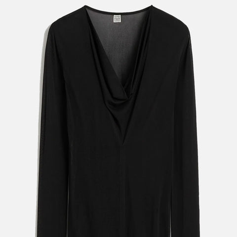 Draped V-Neck Top Black