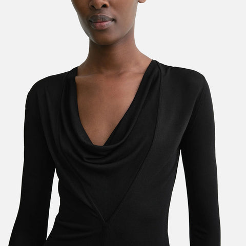 Draped V-Neck Top Black