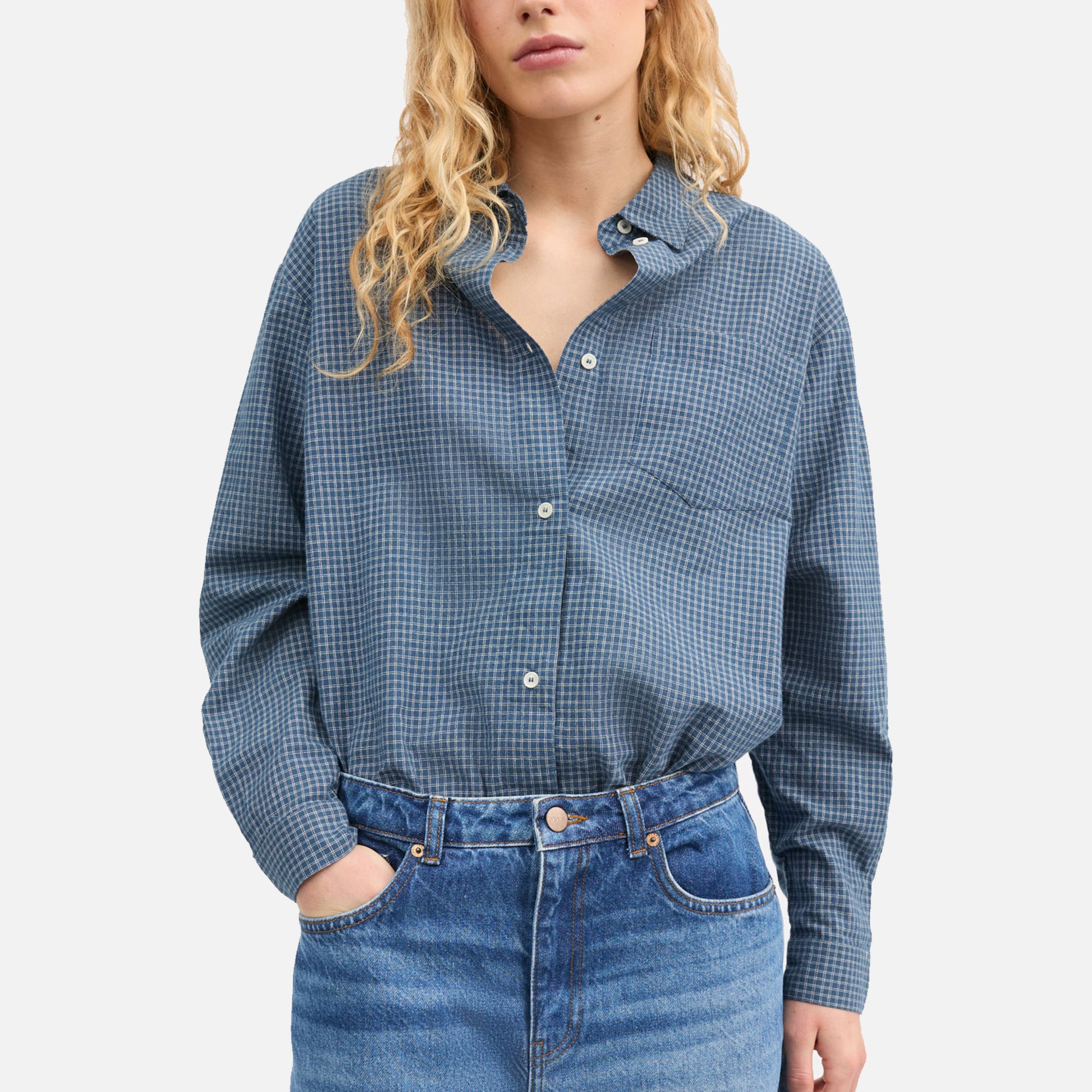 Edgar Shirt Mini Check Blue/Cream