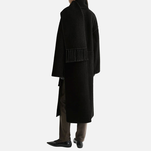 Embroidered Scarf Coat Black